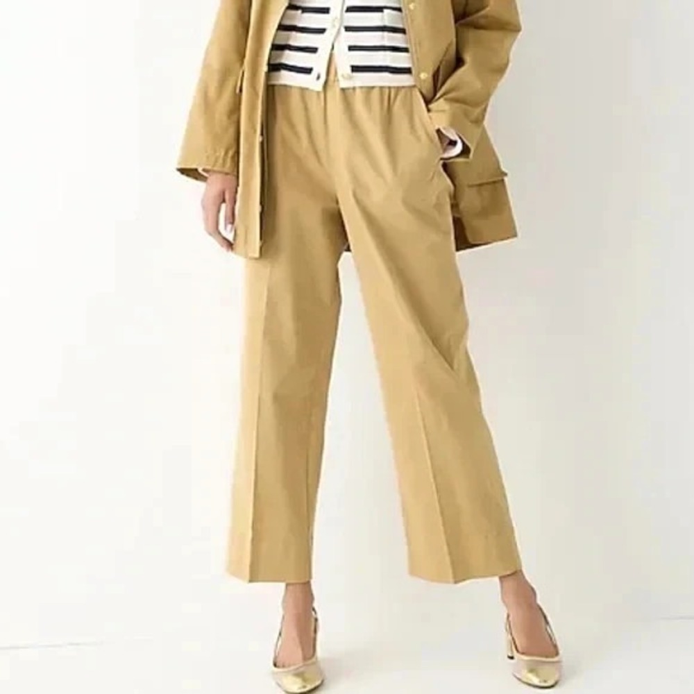 J Crew Astrid Wide Leg Crop Pants Womens S Beige Pull-on Chinos Chic Preppy